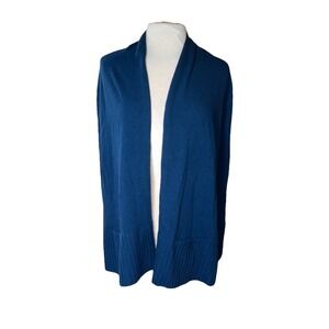 Women's XL Open Cardigan Sweater Blue 100% Merino Wool